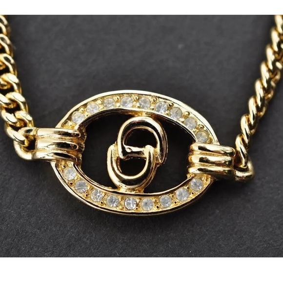 Christian Dior Light Stone CD Logo Bracelet Gold Plate GUC Authentic - Picture 2 of 7